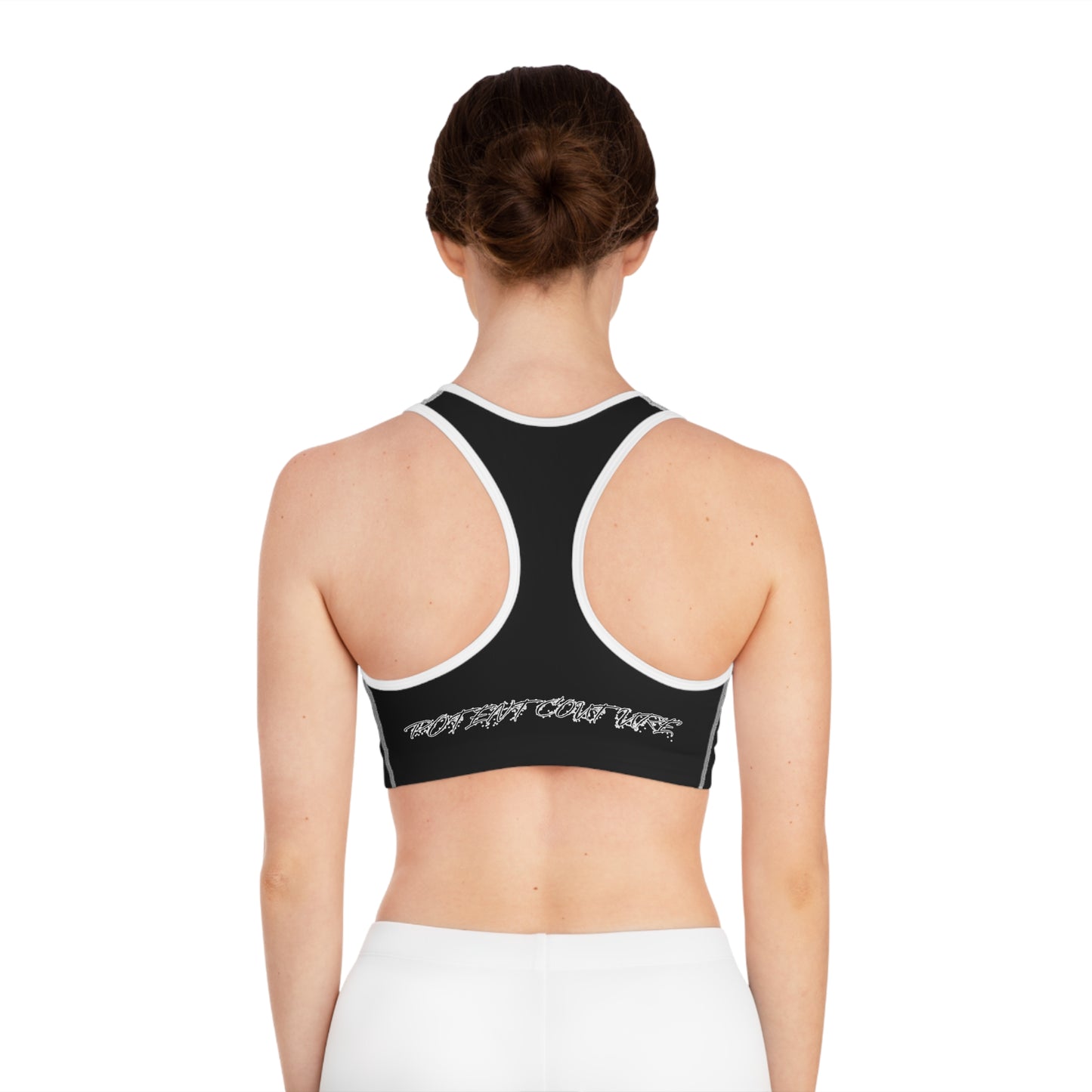 Black Graphic Sports Bra — 'Profeat Couture' Logo Racerback Activewear
