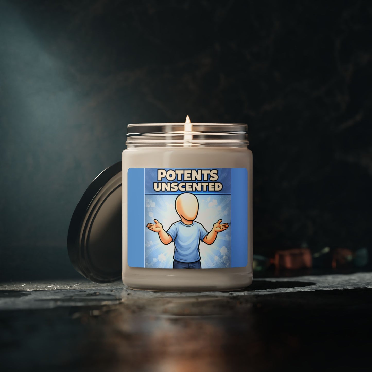 Unscented Soy Candle - "Potents Unscented" Funny Minimalist Jar (9 oz)