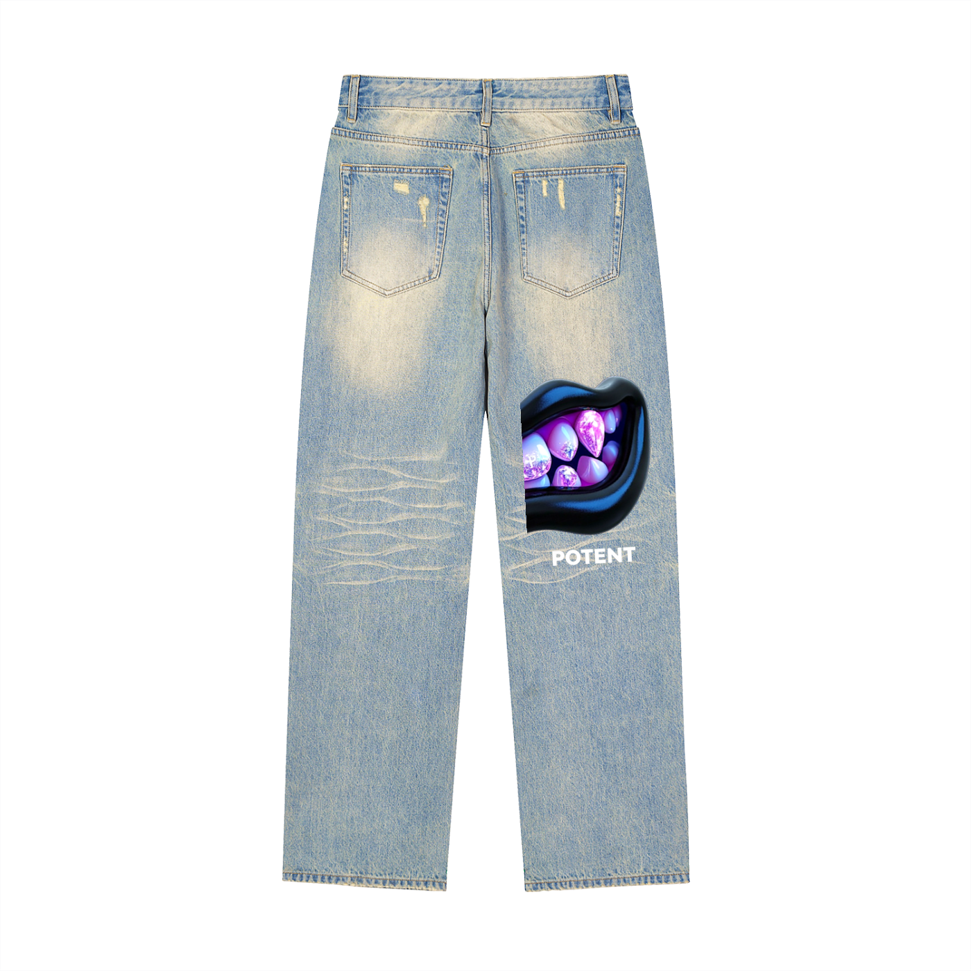 Sun Fade Raw Hem Denim Jeans