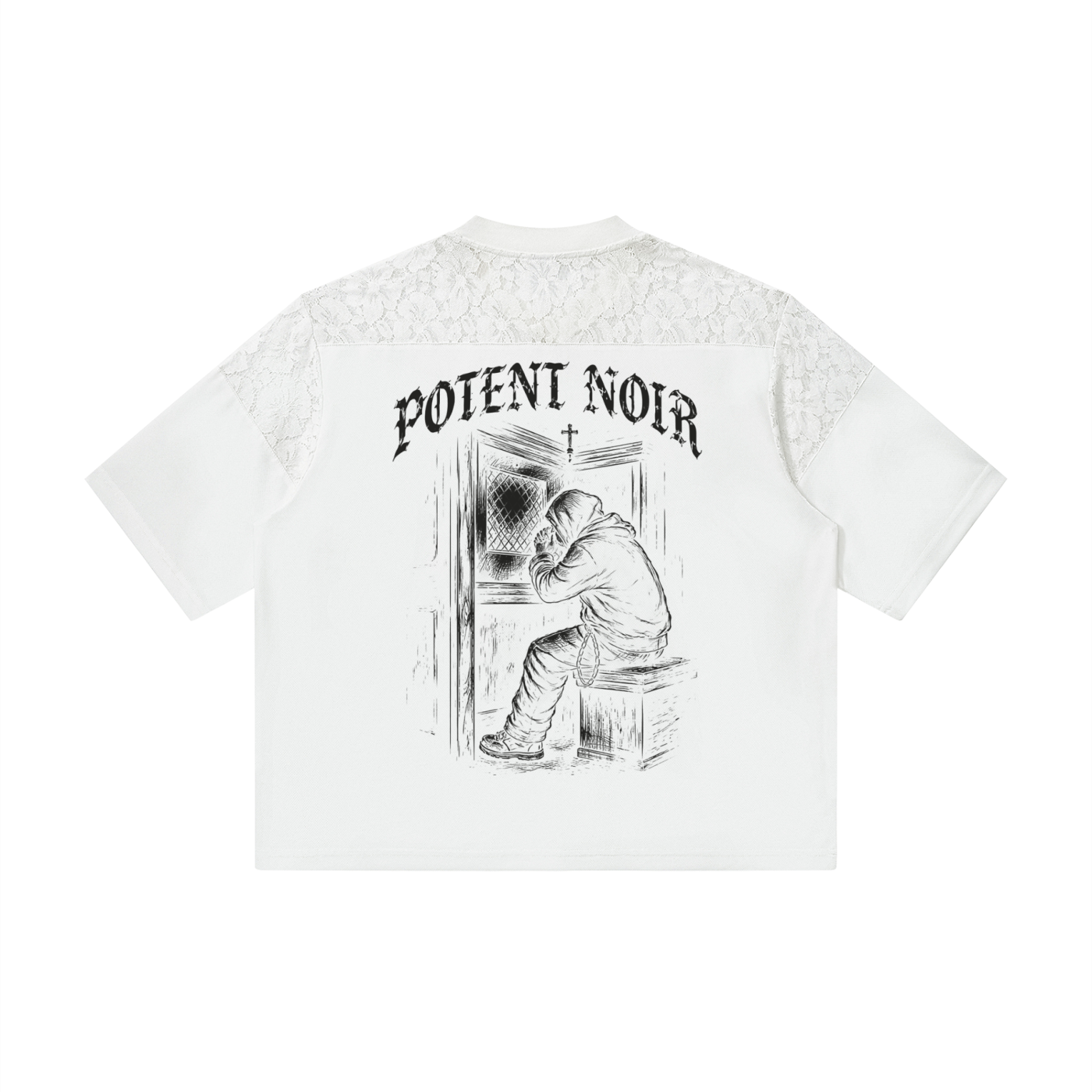 Unisex Lace Paneling V-Neck T-Shirt