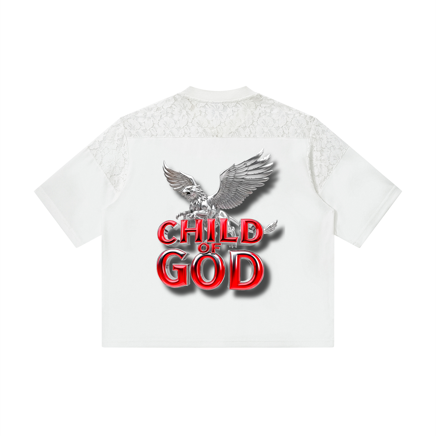 Unisex Lace Paneling V-Neck T-Shirt