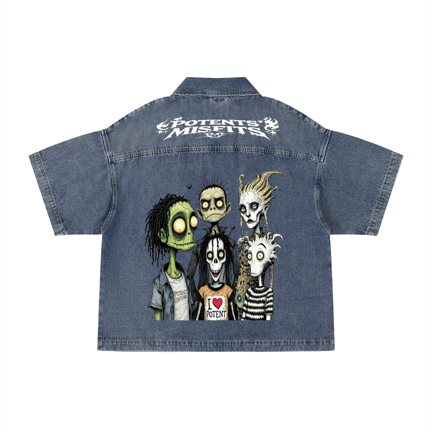 Unisex Vintage Wash Boxy Quarter-Zip Denim Shirt