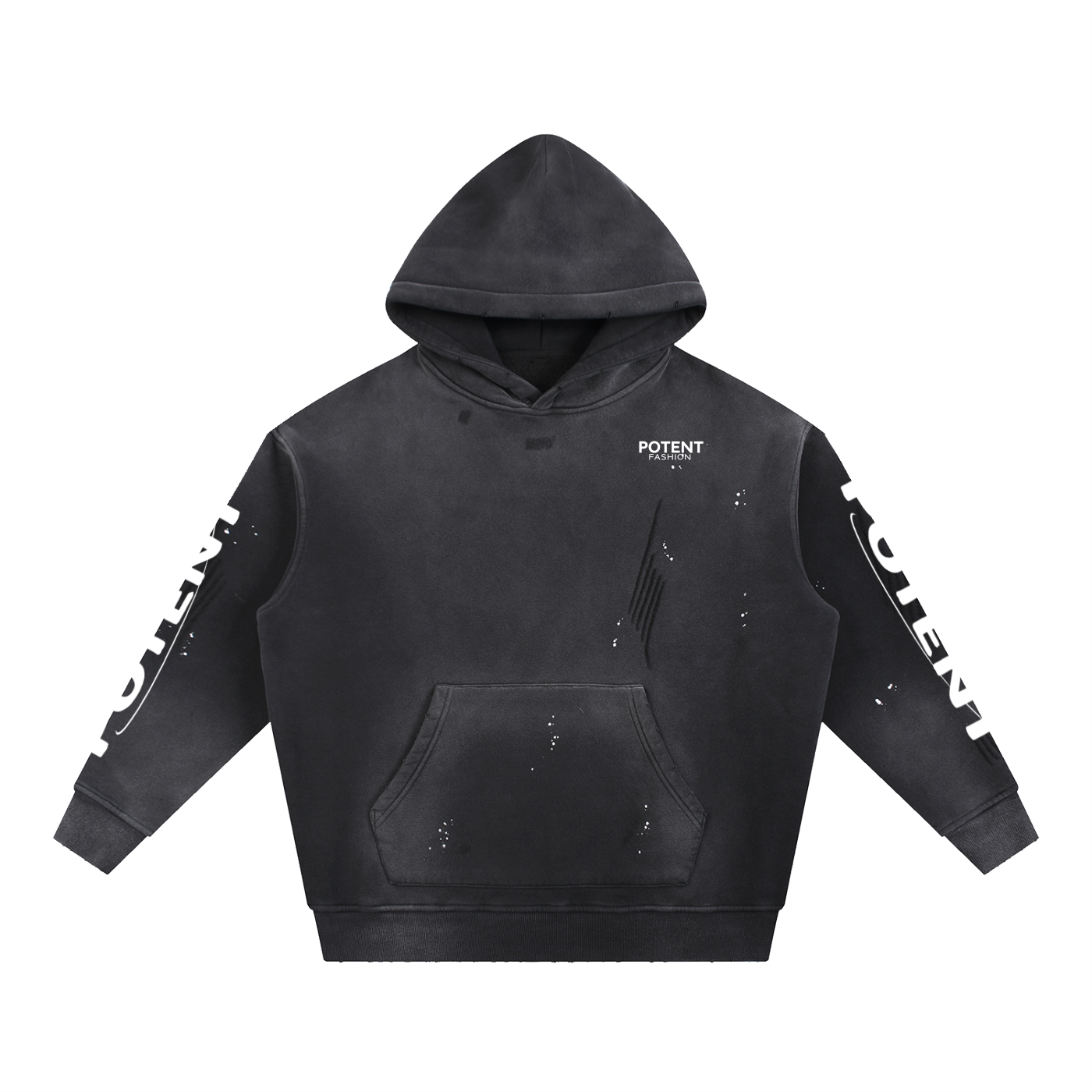 Vintage Washed Frayed Fleece Hoodie 360 GSM