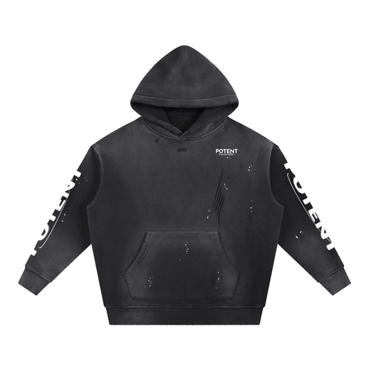 Vintage Washed Frayed Fleece Hoodie 360 GSM