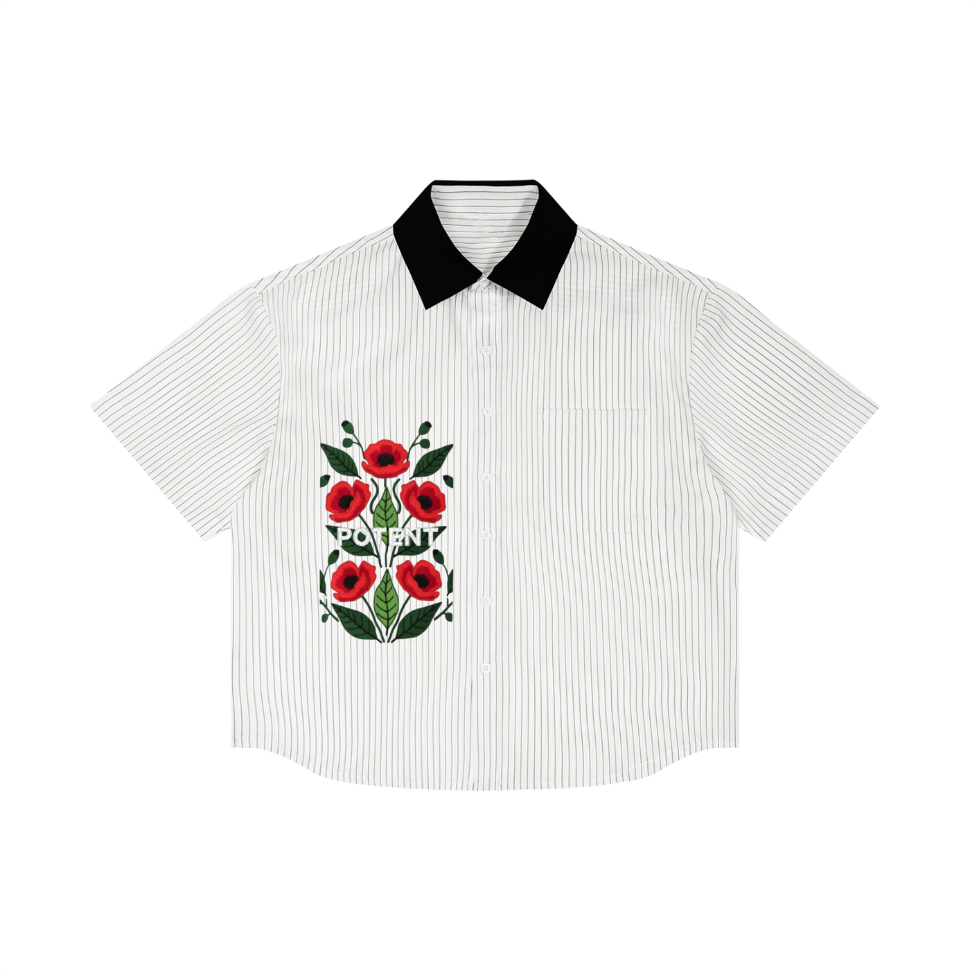 Unisex Striped Boxy Contrast Collar Shirt