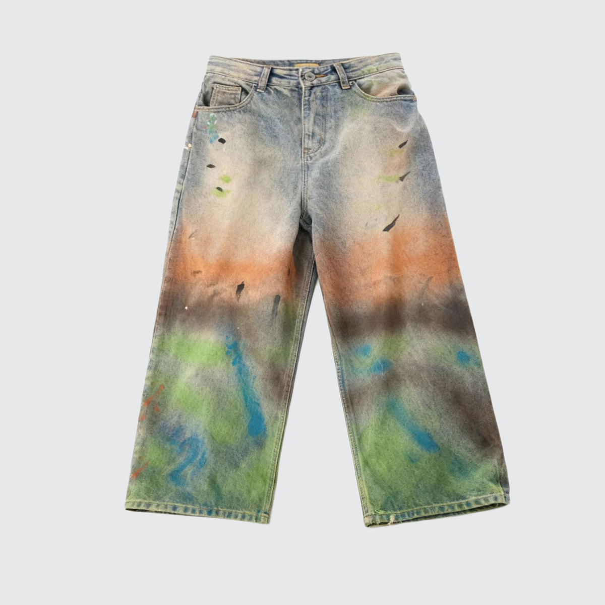 Unisex Vintage Washed Distressed Paint-Splatter Denim Jeans