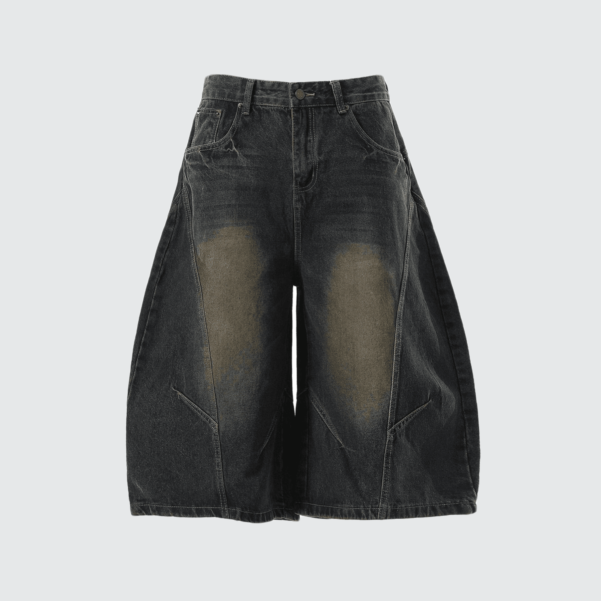Unisex Wide-Leg Curved Blade Denim Shorts