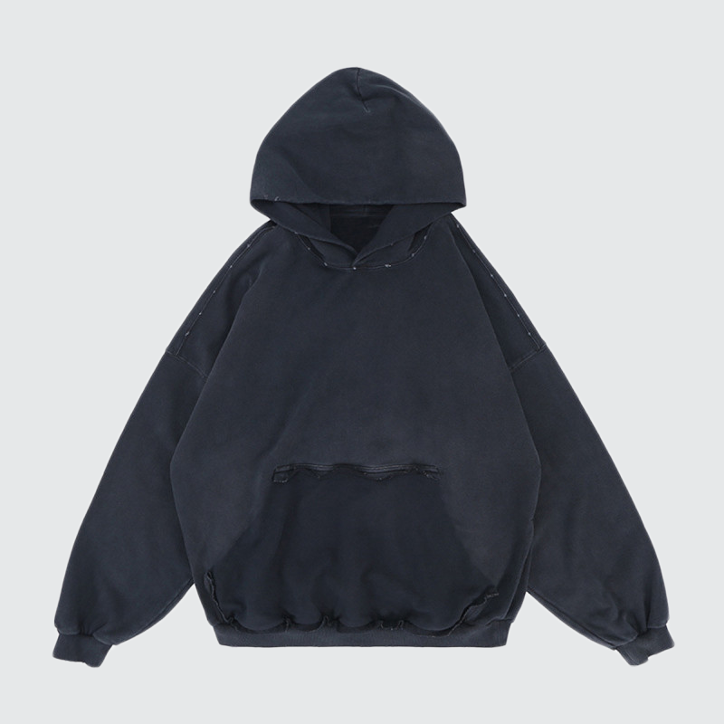 Heavyweight Reverse Pocket Design Distressed Hoodie (440GSM)