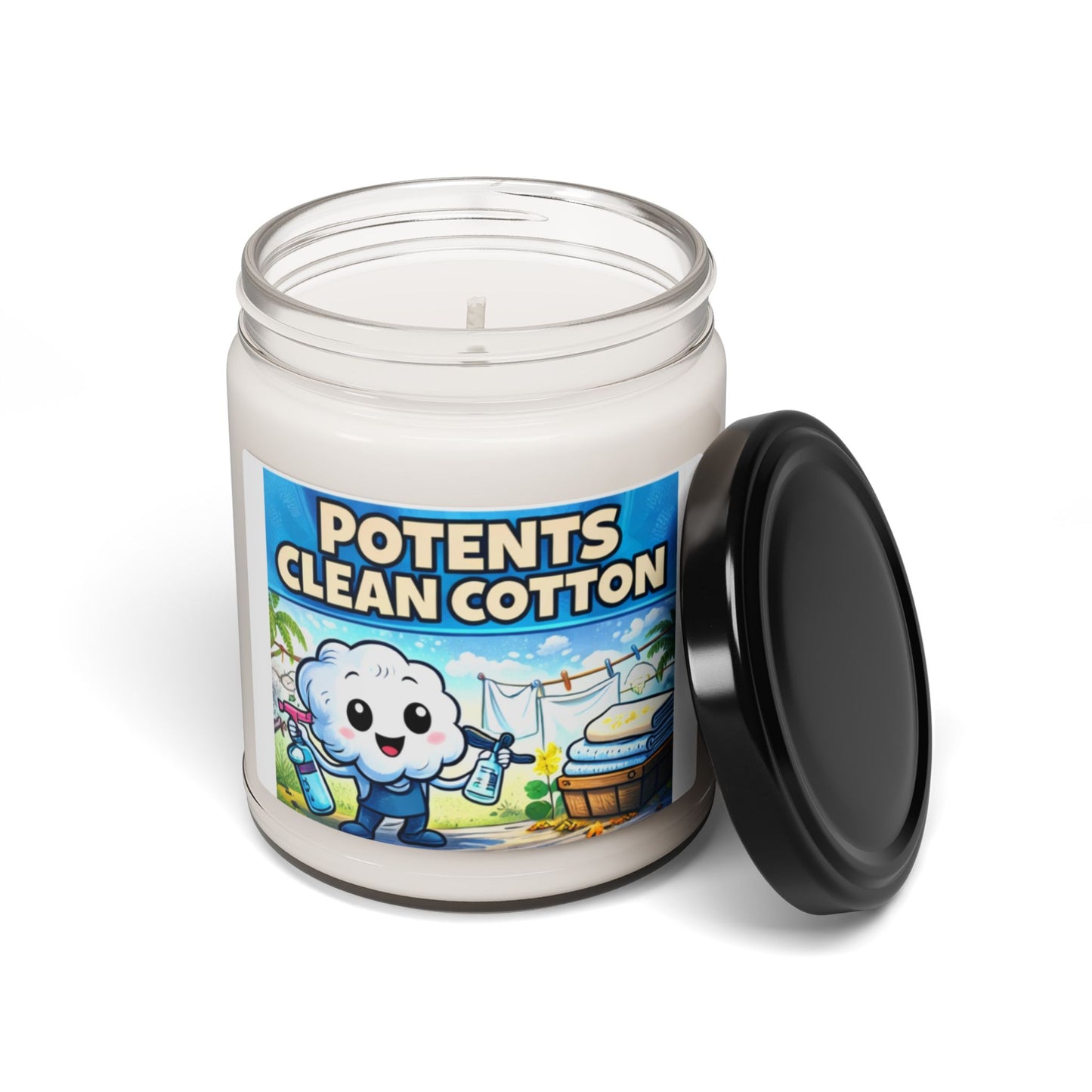 POTENTS Clean SUPIMA Cotton Scented Soy Candle — 9oz Fresh Laundry Aroma