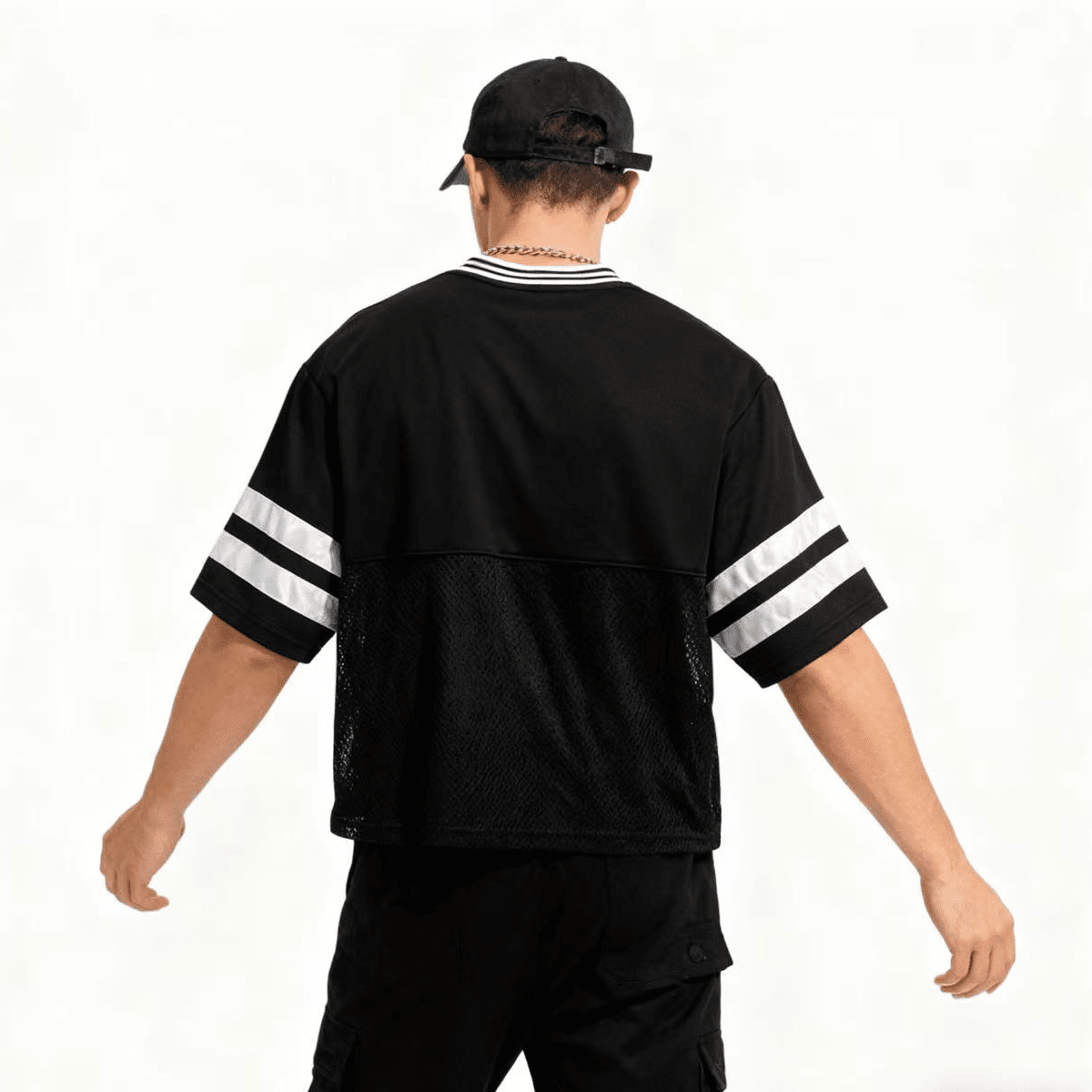 Unisex Oversized Cropped Vintage Jacquard-collar Mesh T-shirt（290GSM）