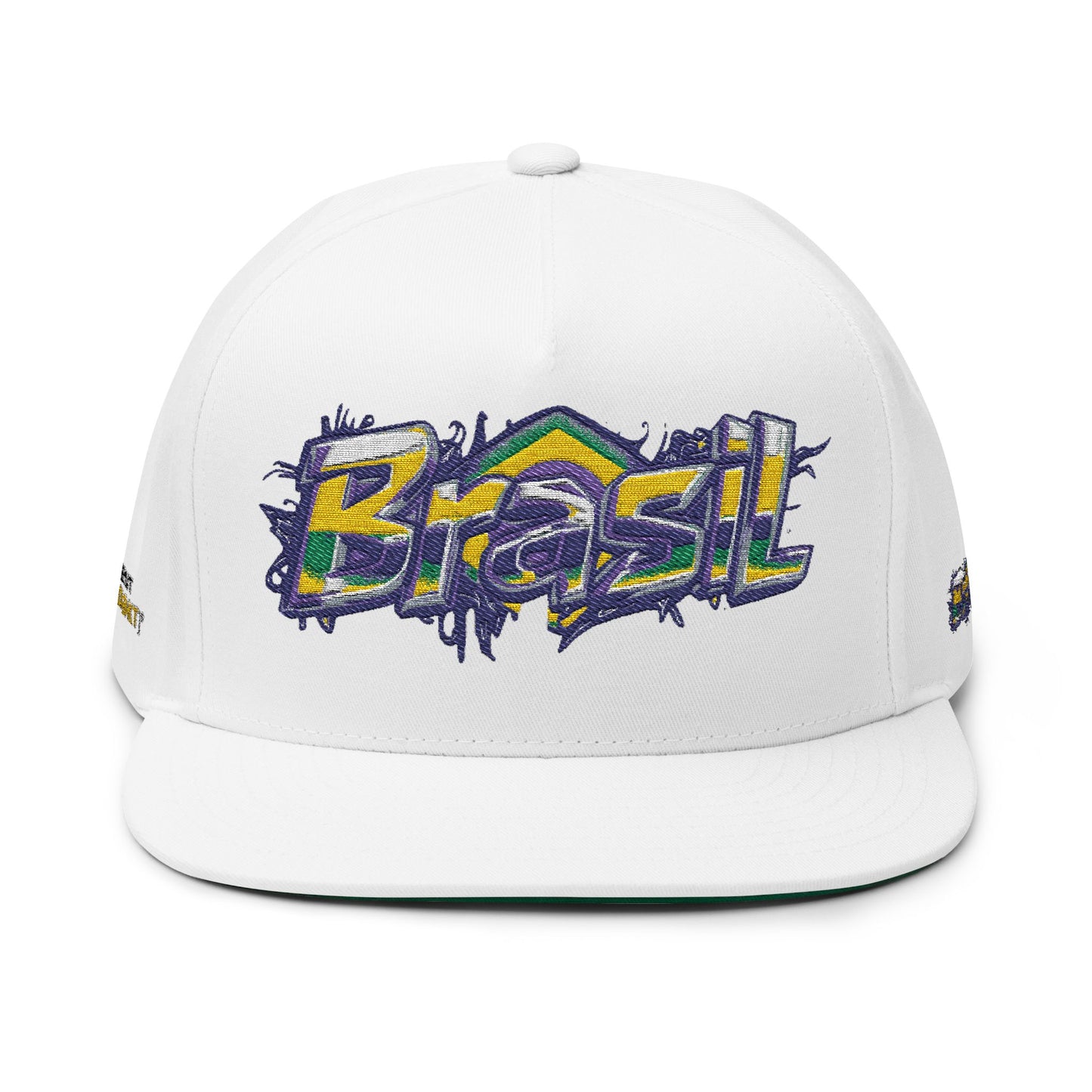 Brasil Graffiti Embroidered Flat Bill Cap — Brazilian Flag Streetwear Snapback