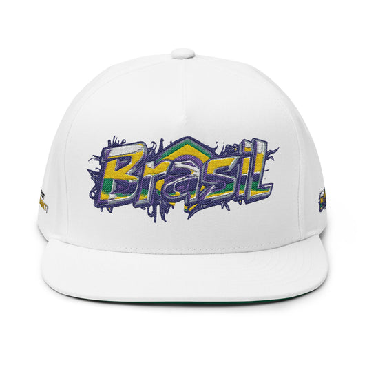 Brasil Graffiti Embroidered Flat Bill Cap — Brazilian Flag Streetwear Snapback