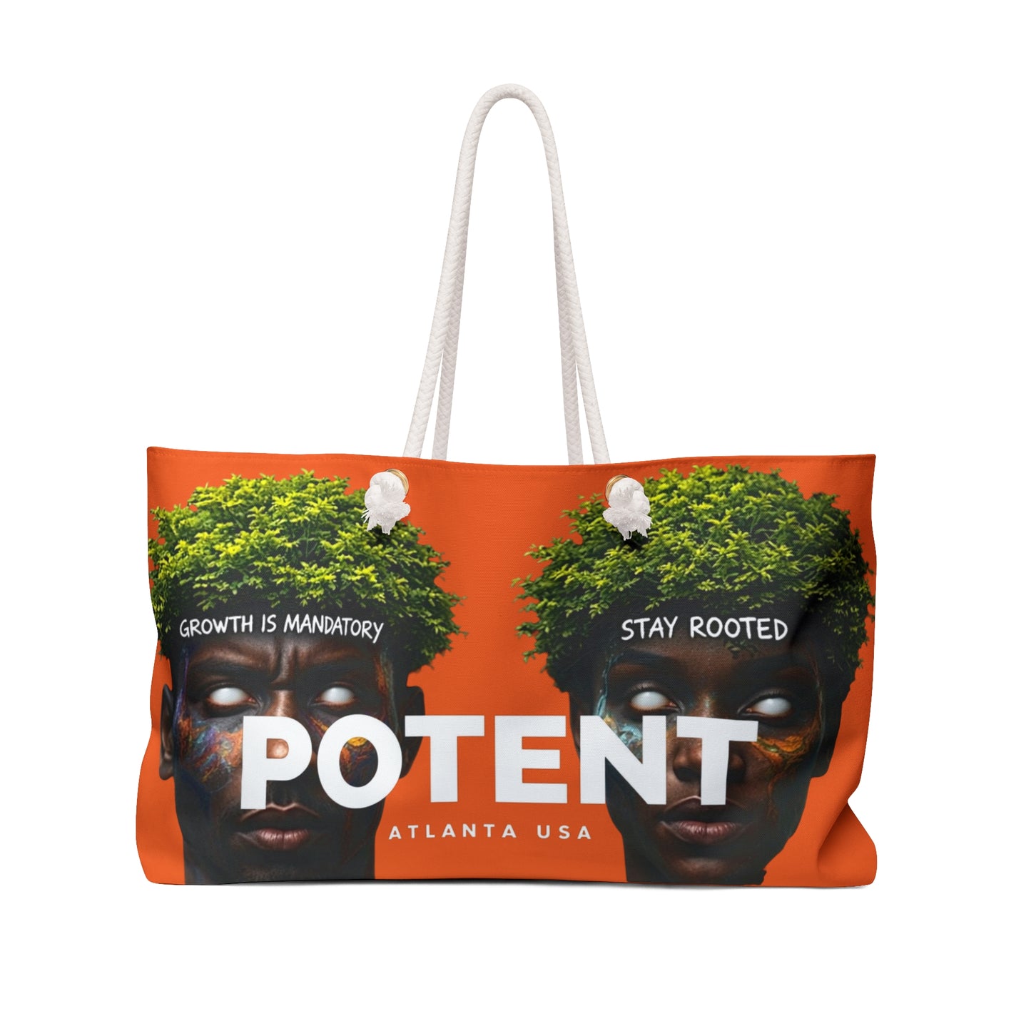 Potent Weekender Bag — Bold Orange ‘Stay Rooted’ Motivational Travel Tote