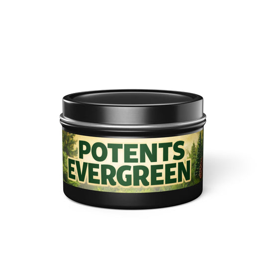 Potents Evergreen Tin Candle — Forest Pine Scented Travel Candle