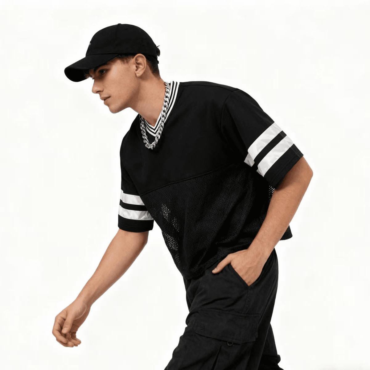 Unisex Oversized Cropped Vintage Jacquard-collar Mesh T-shirt（290GSM）