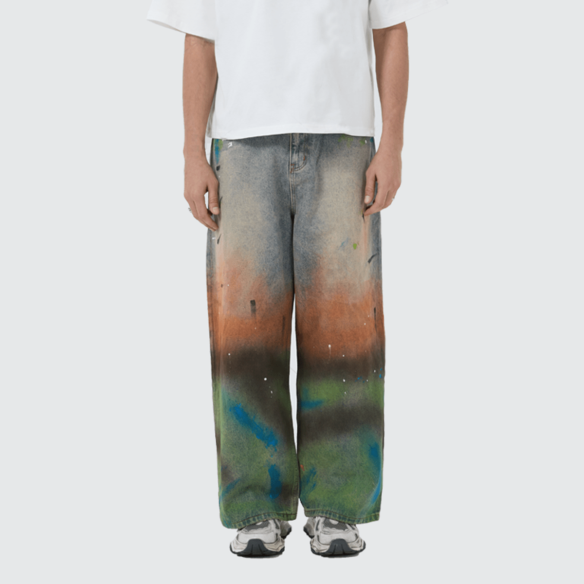 Unisex Vintage Washed Distressed Paint-Splatter Denim Jeans
