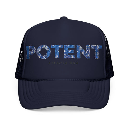 Potent Embroidered Trucker Hat — Navy Foam Mesh Cap