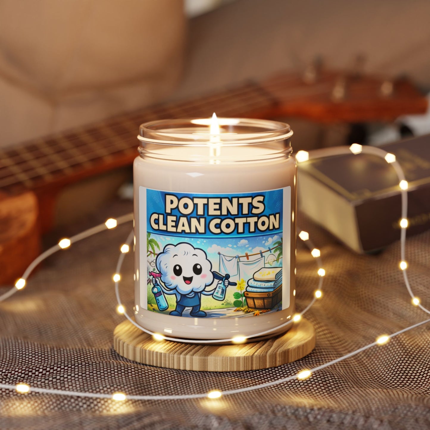 POTENTS Clean SUPIMA Cotton Scented Soy Candle — 9oz Fresh Laundry Aroma