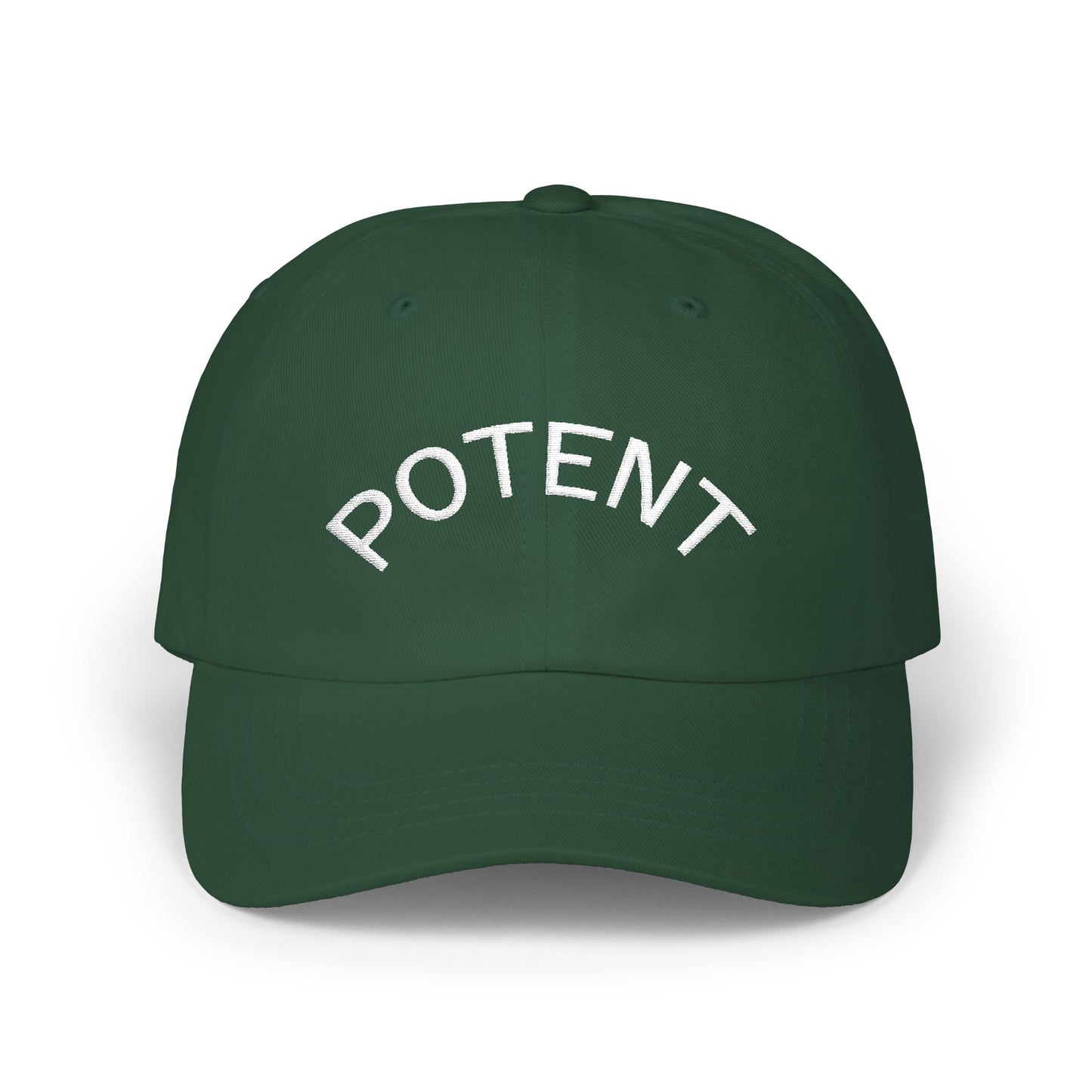 Potent Embroidered Dad Cap — Minimal White Baseball Hat