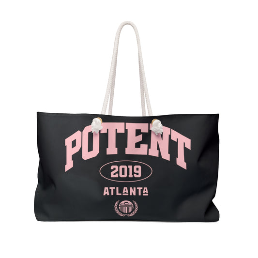 Potent Hooded Figure Weekender Bag — Moody Black Travel Tote with Masked Hoodie Design