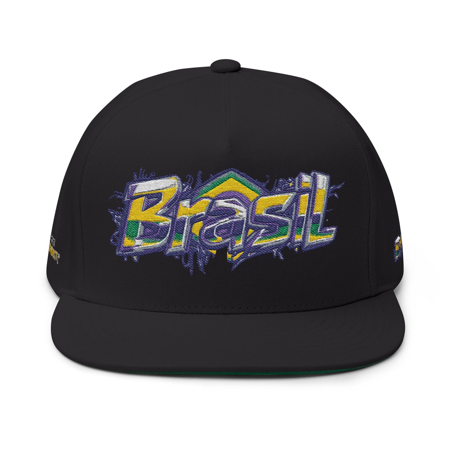 Brasil Graffiti Embroidered Flat Bill Cap — Brazilian Flag Streetwear Snapback