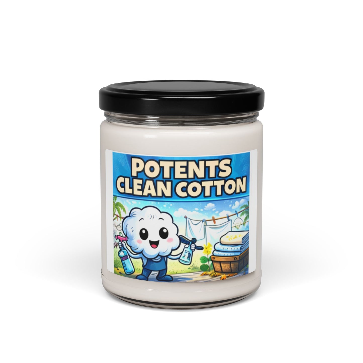 POTENTS Clean SUPIMA Cotton Scented Soy Candle — 9oz Fresh Laundry Aroma