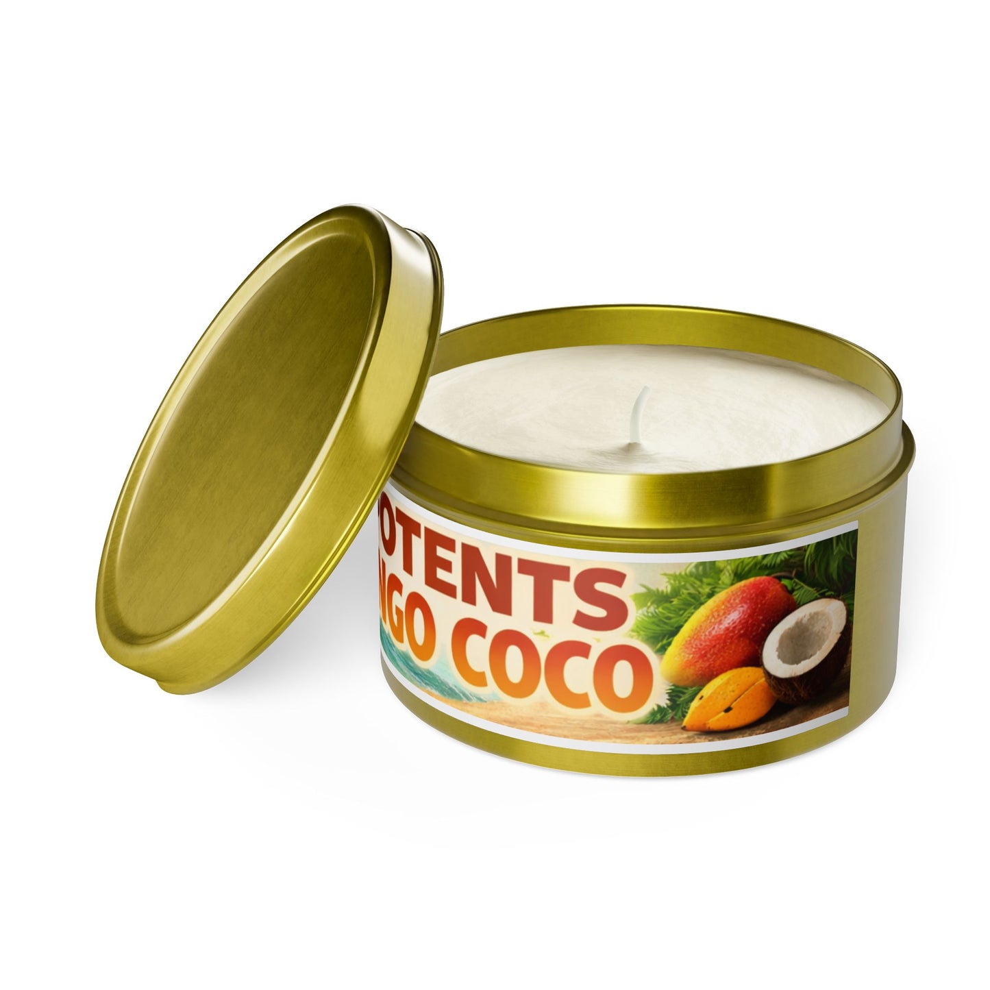 POTENTS Mango Coco Tin Candle — Tropical Mango & Coconut Scented Candle