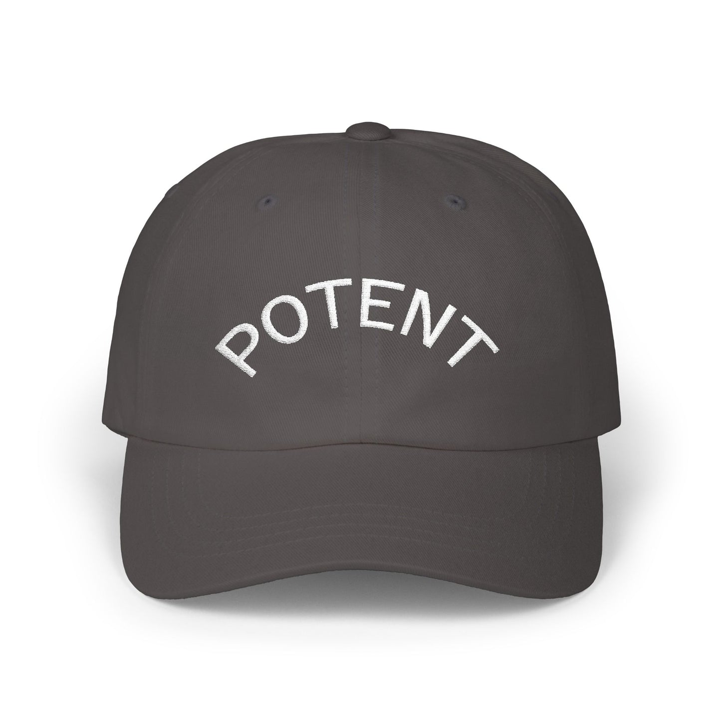 Potent Embroidered Dad Cap — Minimal White Baseball Hat