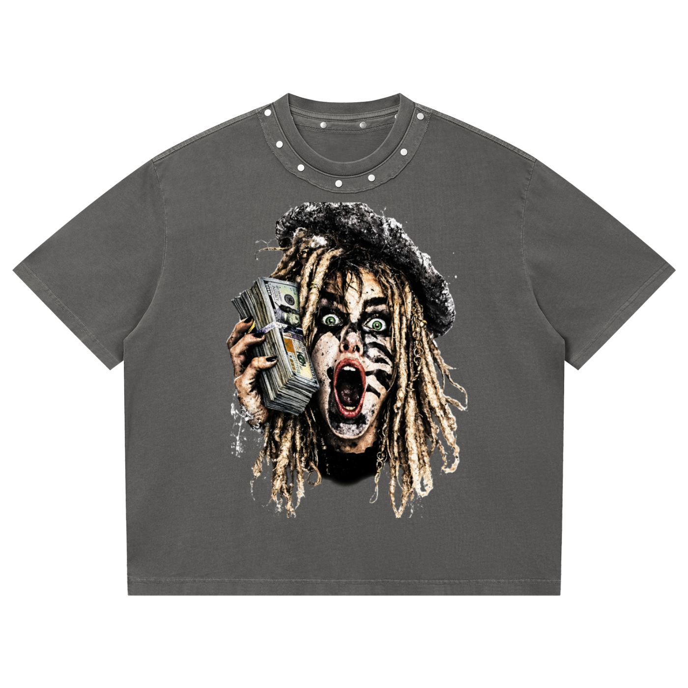 Unisex Washed Boxy Studded T-Shirt
