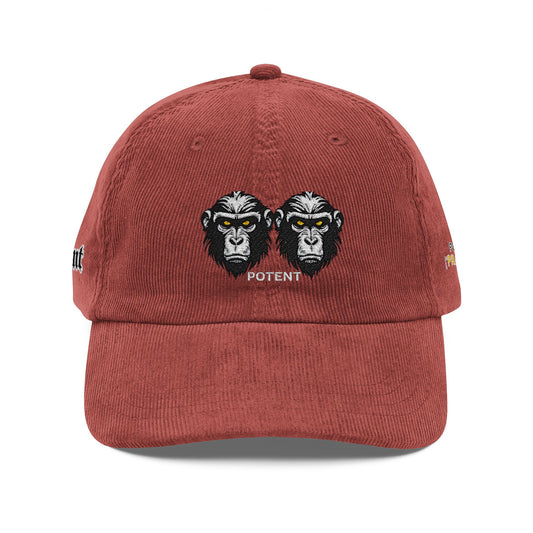 Corduroy Dad Hat with Embroidered Twin Gorilla Design