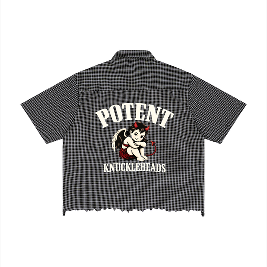 Unisex Distressed Plaid Boxy Shirt