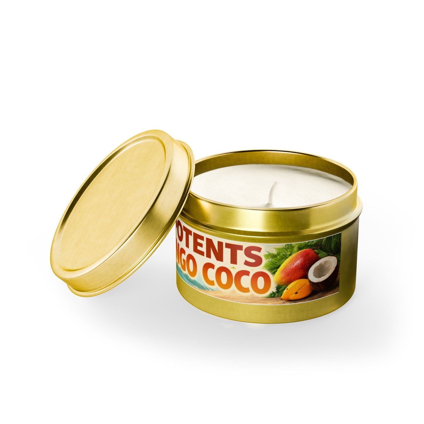 POTENTS Mango Coco Tin Candle — Tropical Mango & Coconut Scented Candle
