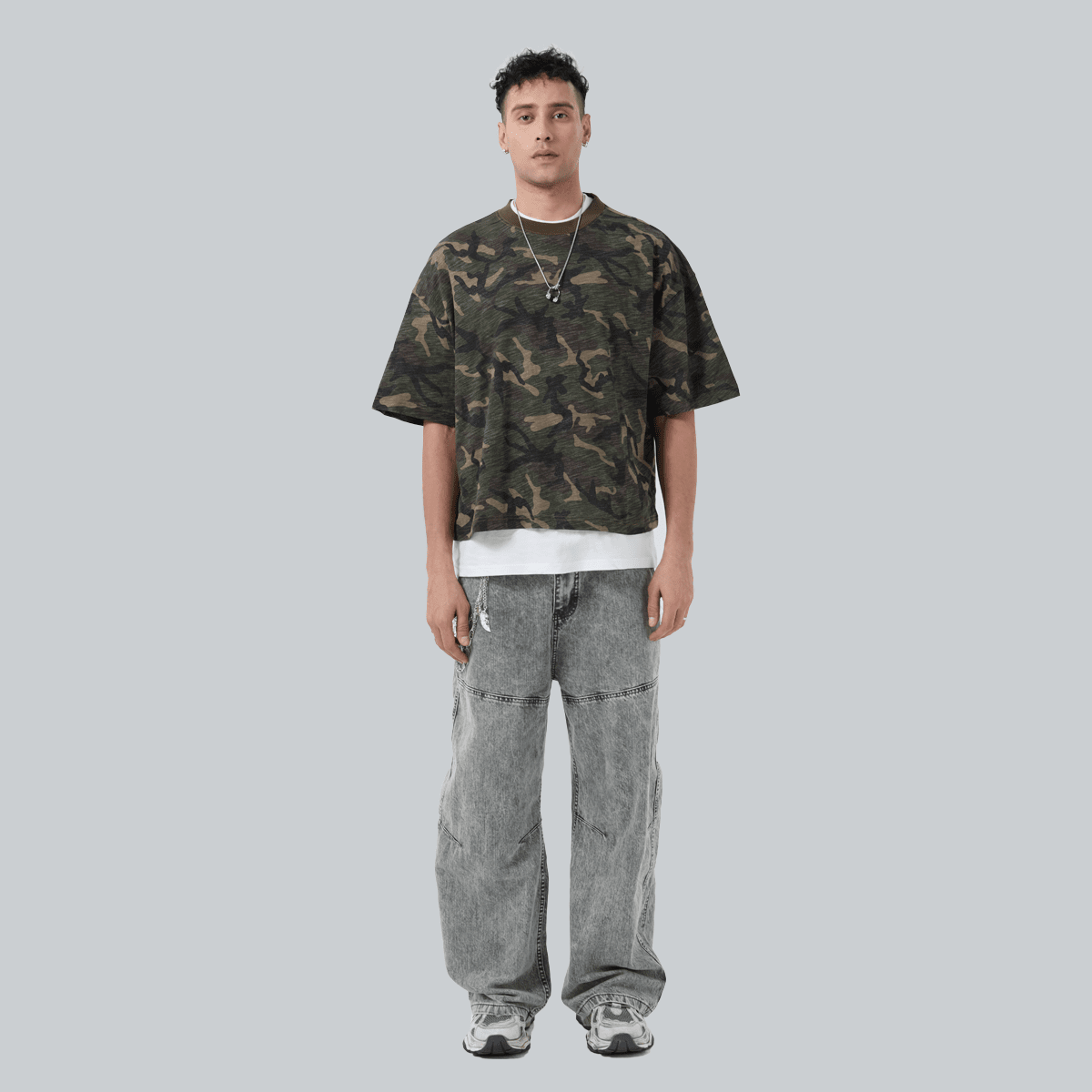 Unisex Heavyweight Camo Cropped Oversized T-Shirt (205GSM)