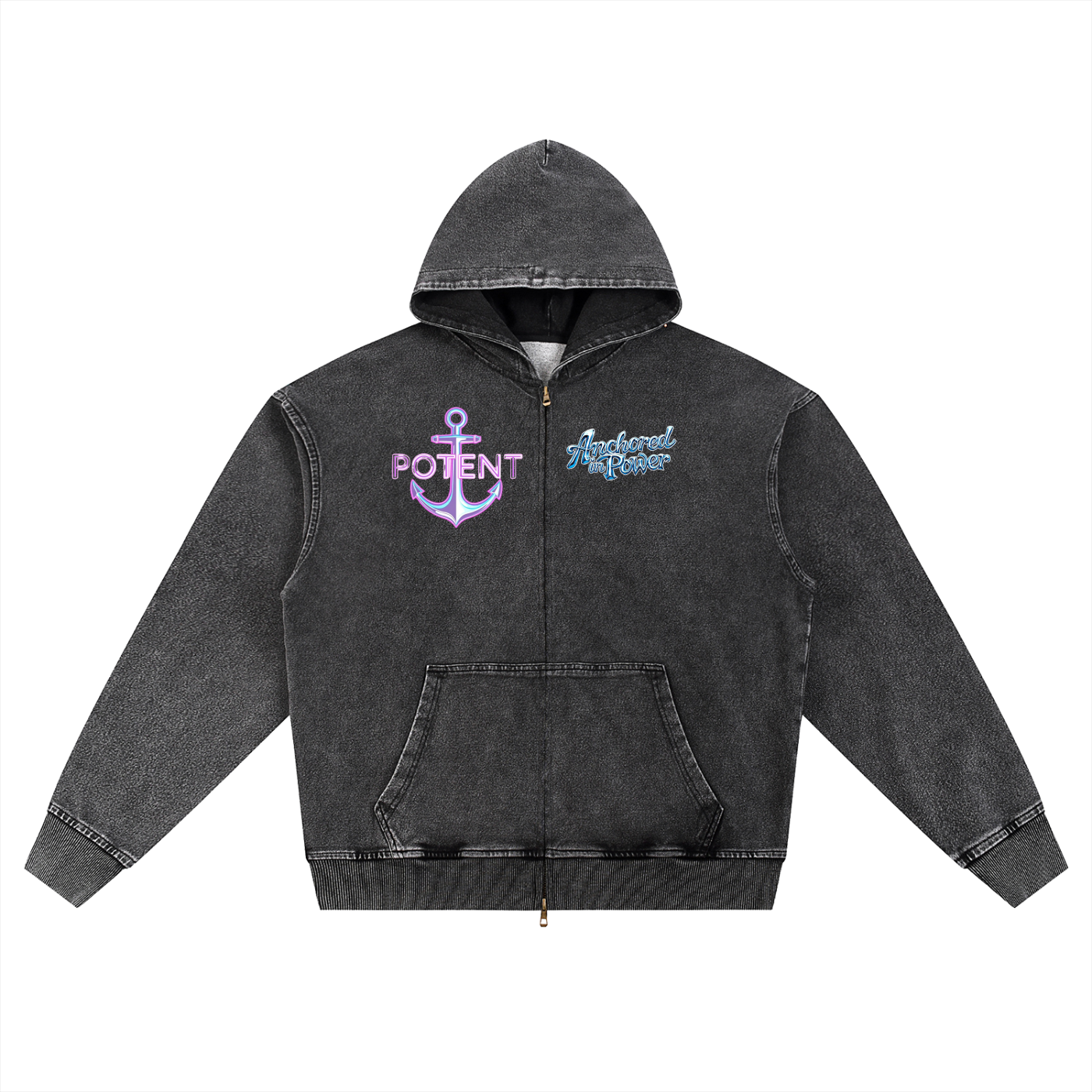 Snow Wash Oversized Zip-Up Hoodie