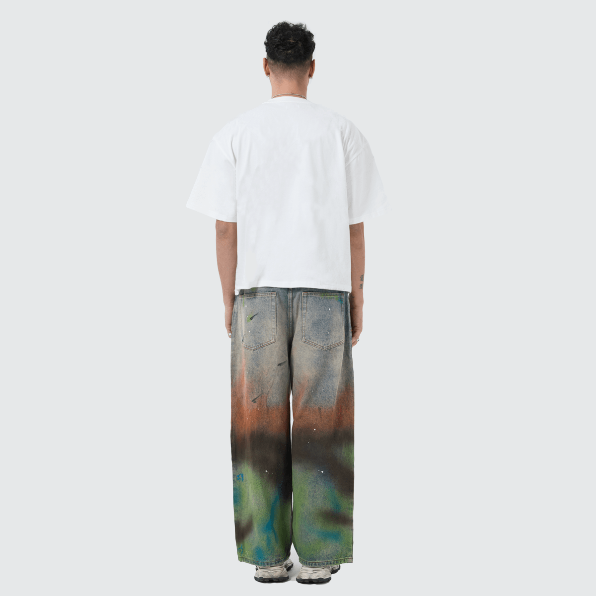 Unisex Vintage Washed Distressed Paint-Splatter Denim Jeans
