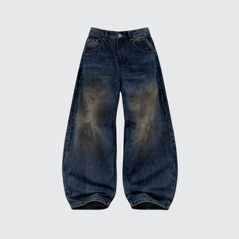 Unisex Patchwork Wide-leg Curved Blade Jeans