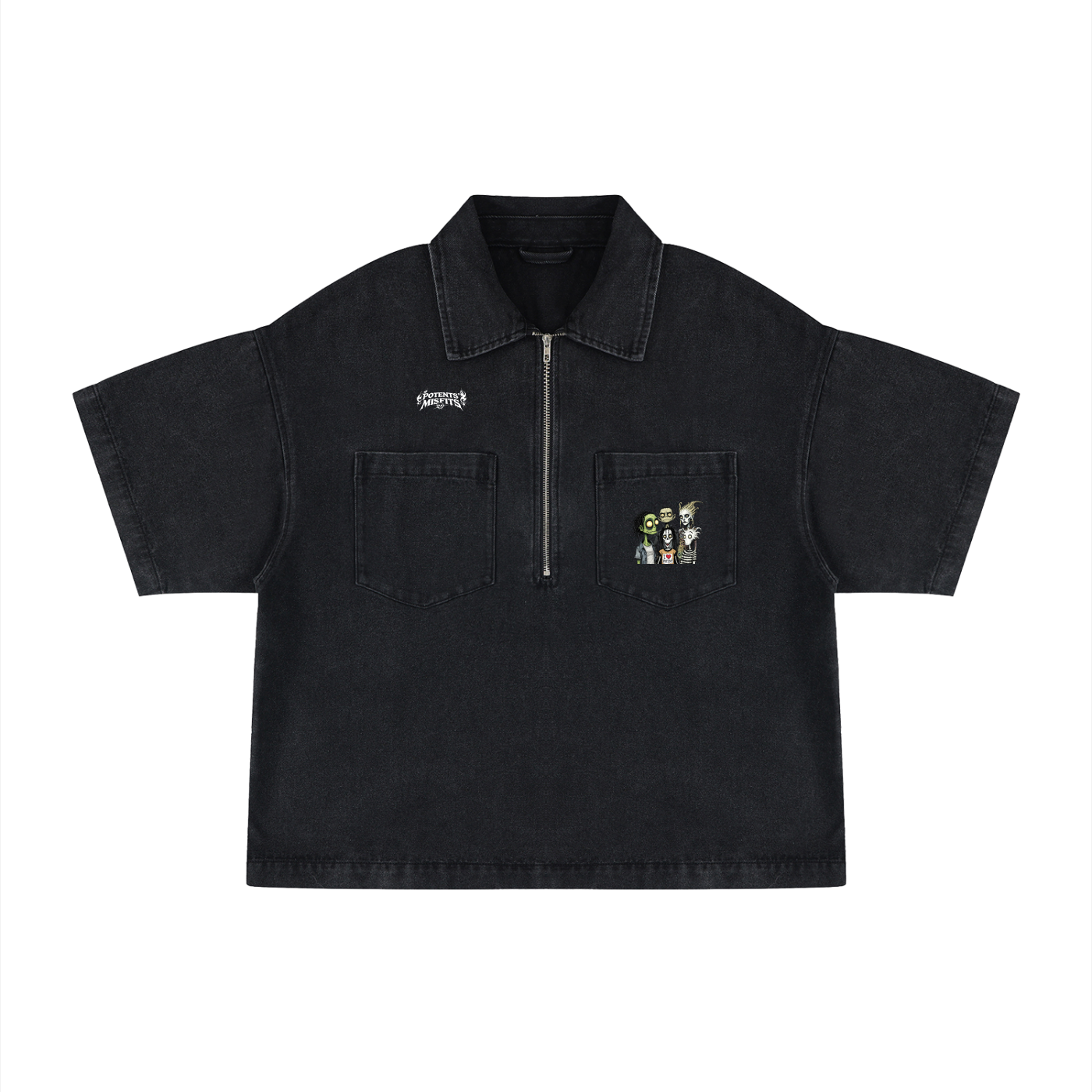 Unisex Vintage Wash Boxy Quarter-Zip Denim Shirt