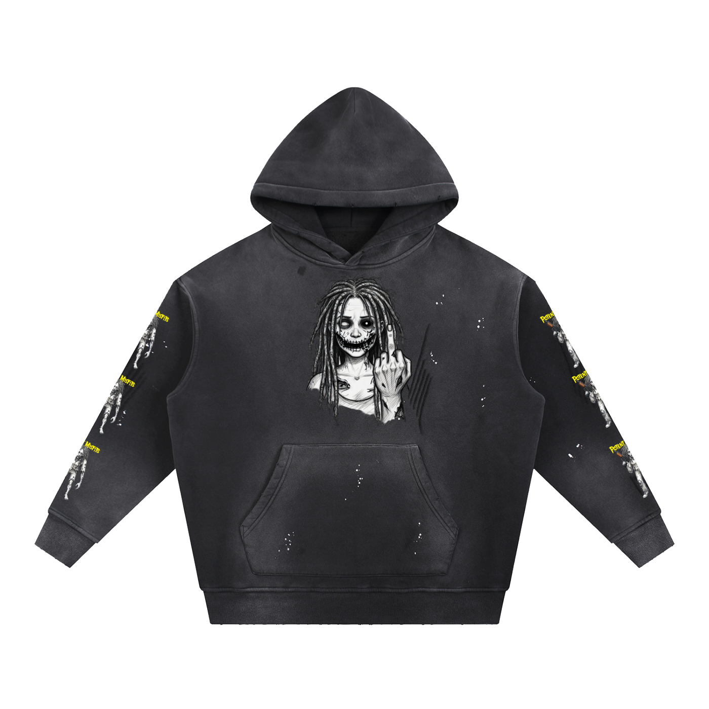 Vintage Washed Frayed Fleece Hoodie