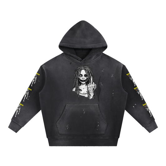 Vintage Washed Frayed Fleece Hoodie