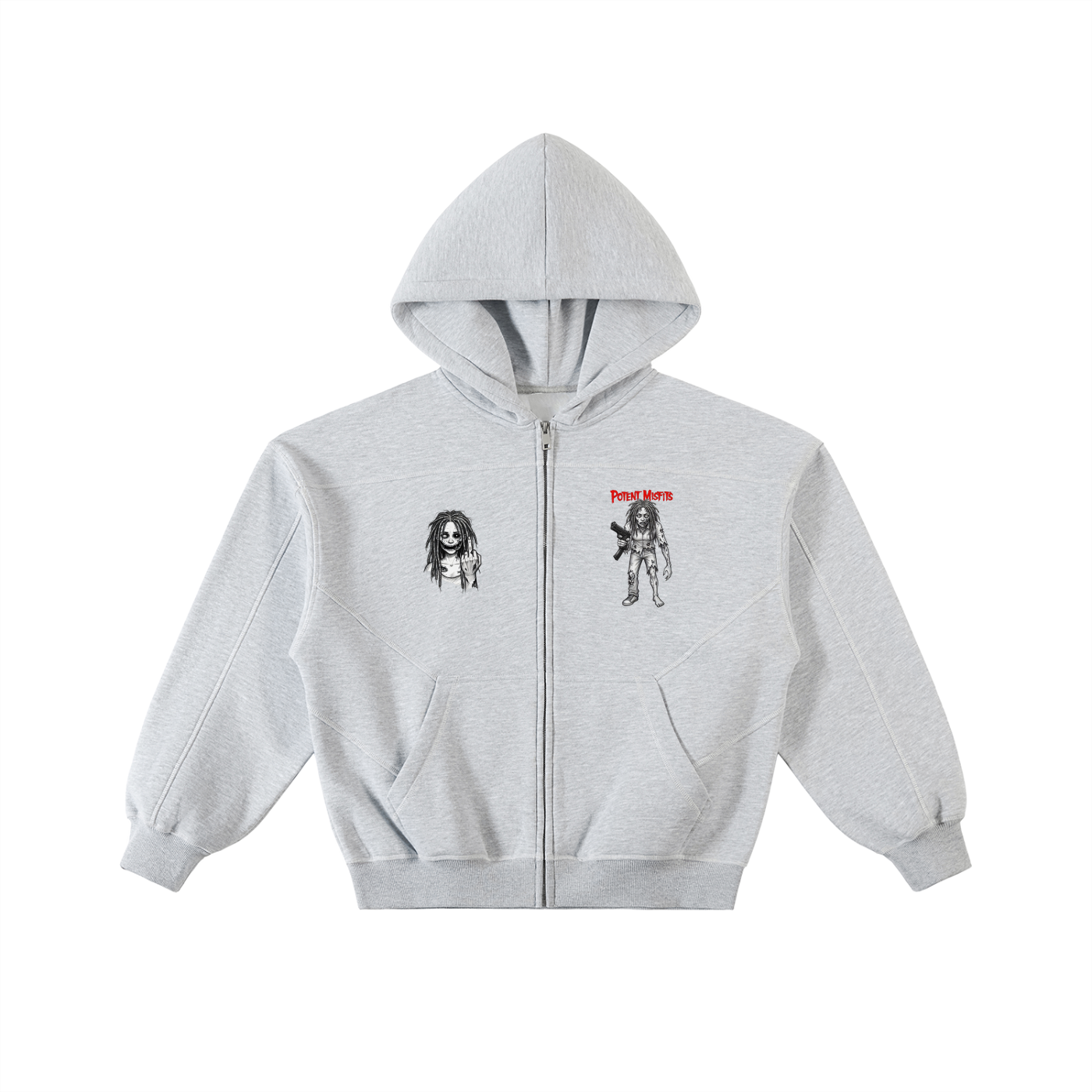 Contrast-Stitched Boxy Fleece Zip Hoodie