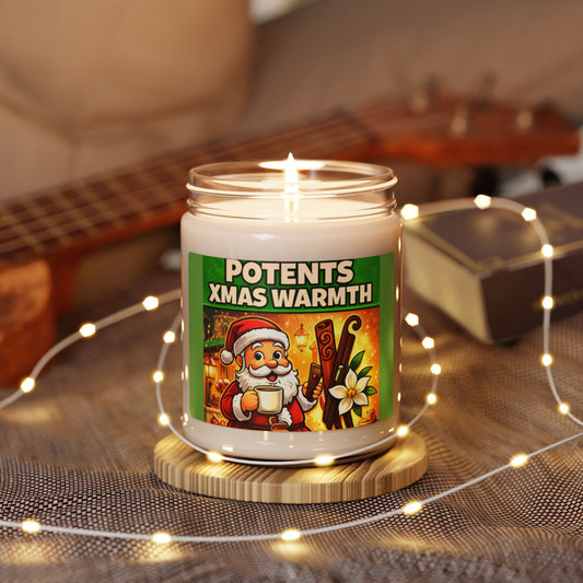 POTENTS Christmas 'Xmas Warmth' Scented Soy Candle — 9oz Holiday Santa Cinnamon & Vanilla Jar