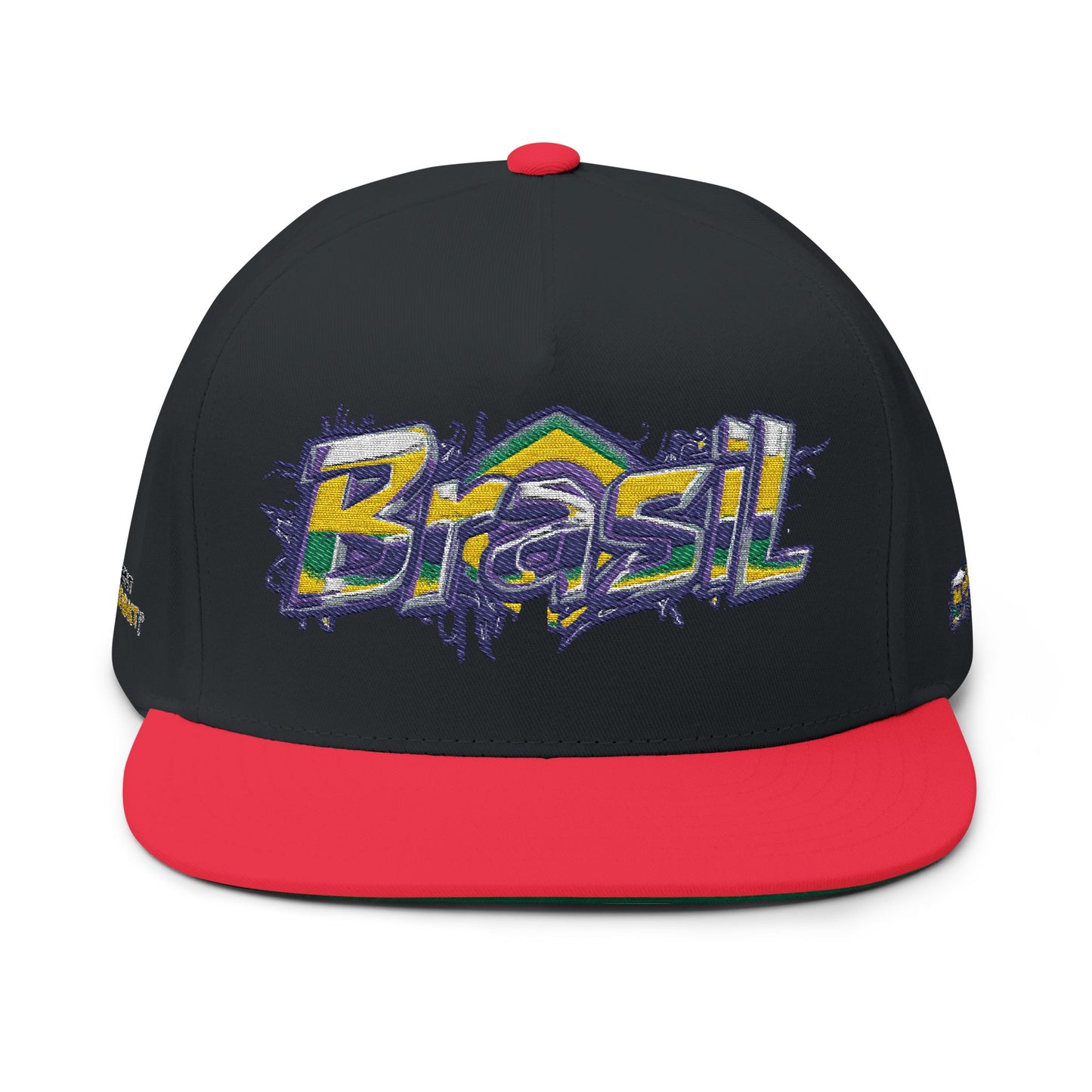 Brasil Graffiti Embroidered Flat Bill Cap — Brazilian Flag Streetwear Snapback