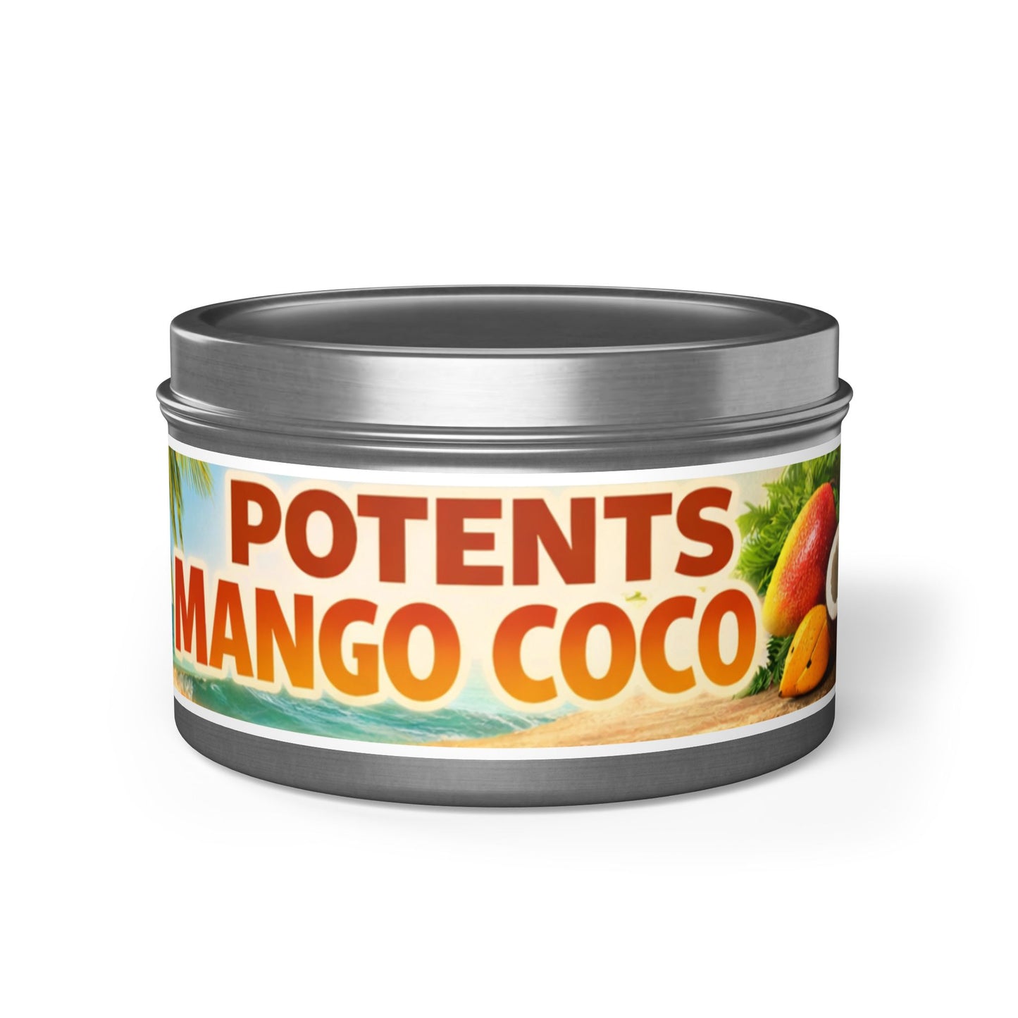 POTENTS Mango Coco Tin Candle — Tropical Mango & Coconut Scented Candle