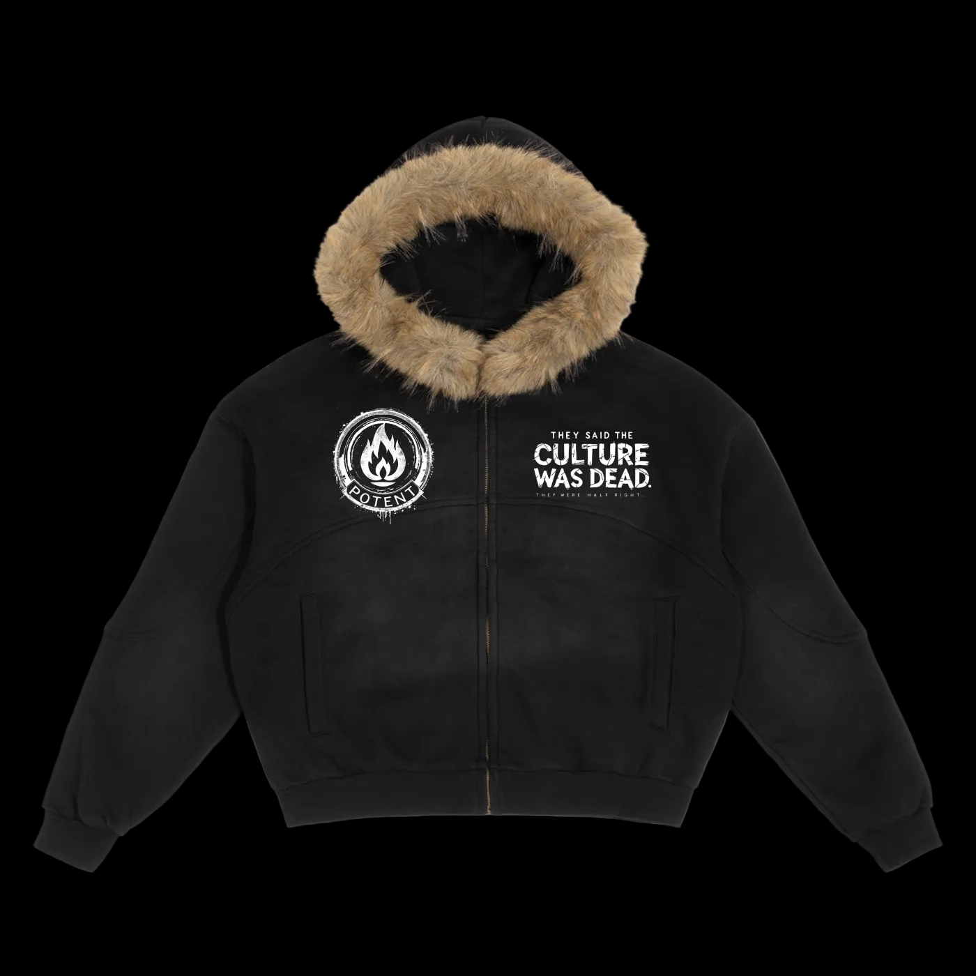 Sun Fade Boxy Detachable Fur Hoodie