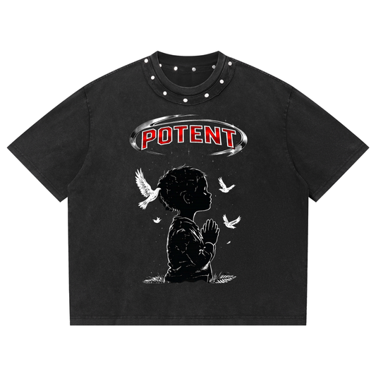 Unisex Washed Boxy Studded T-Shirt