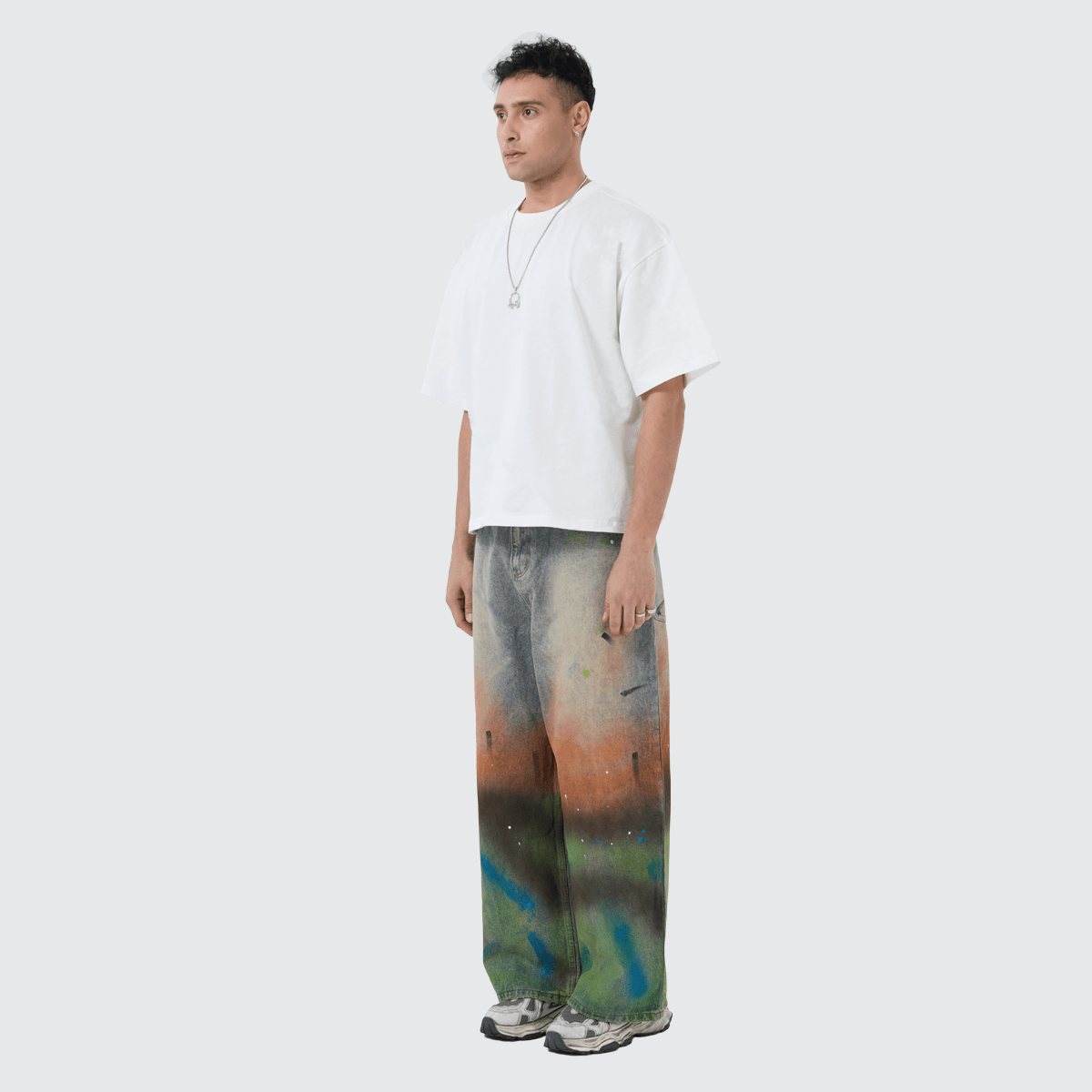 Unisex Vintage Washed Distressed Paint-Splatter Denim Jeans