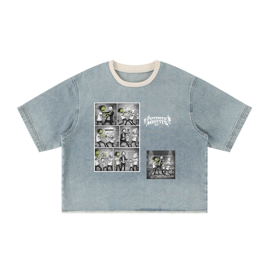 Unisex Vintage Wash Boxy Raw Hem Denim T-Shirt