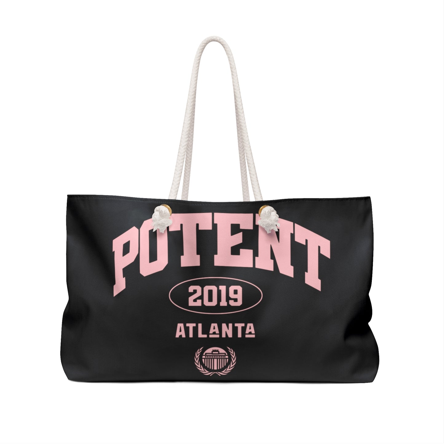 Potent Hooded Figure Weekender Bag — Moody Black Travel Tote with Masked Hoodie Design