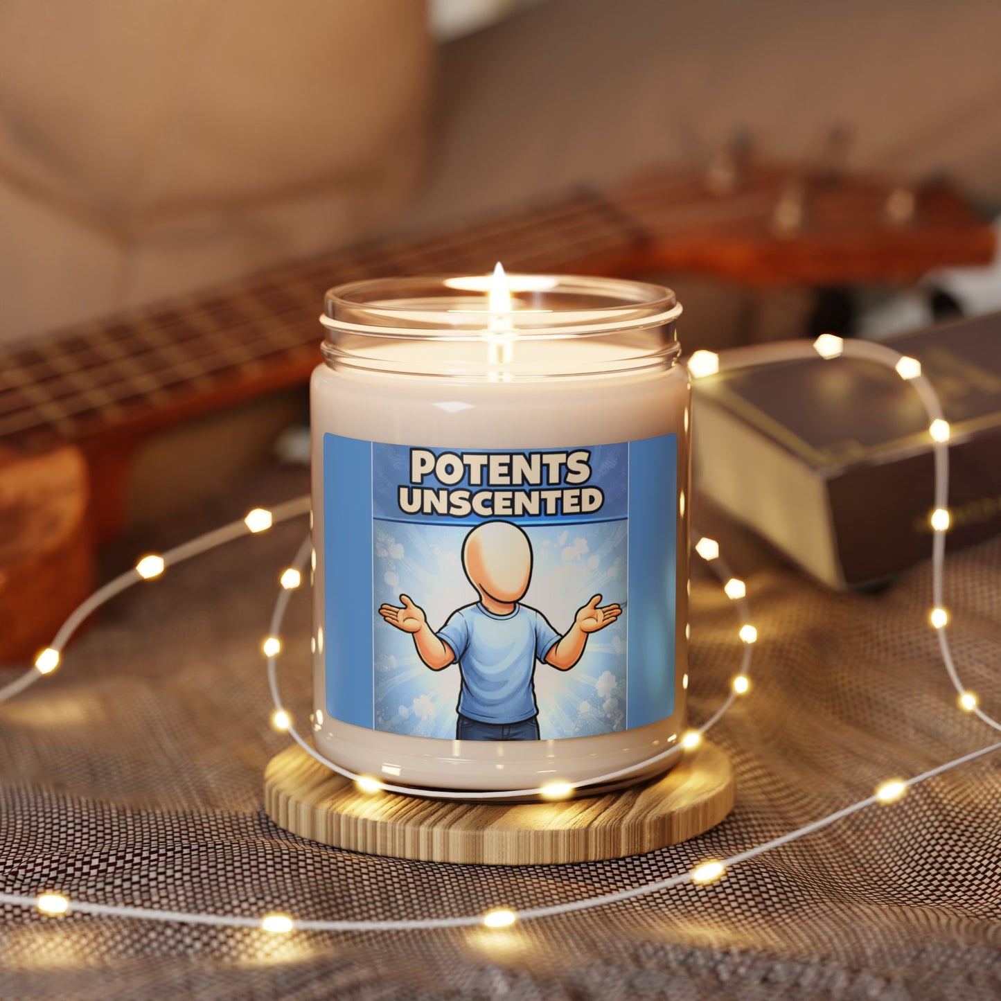 Unscented Soy Candle - "Potents Unscented" Funny Minimalist Jar (9 oz)