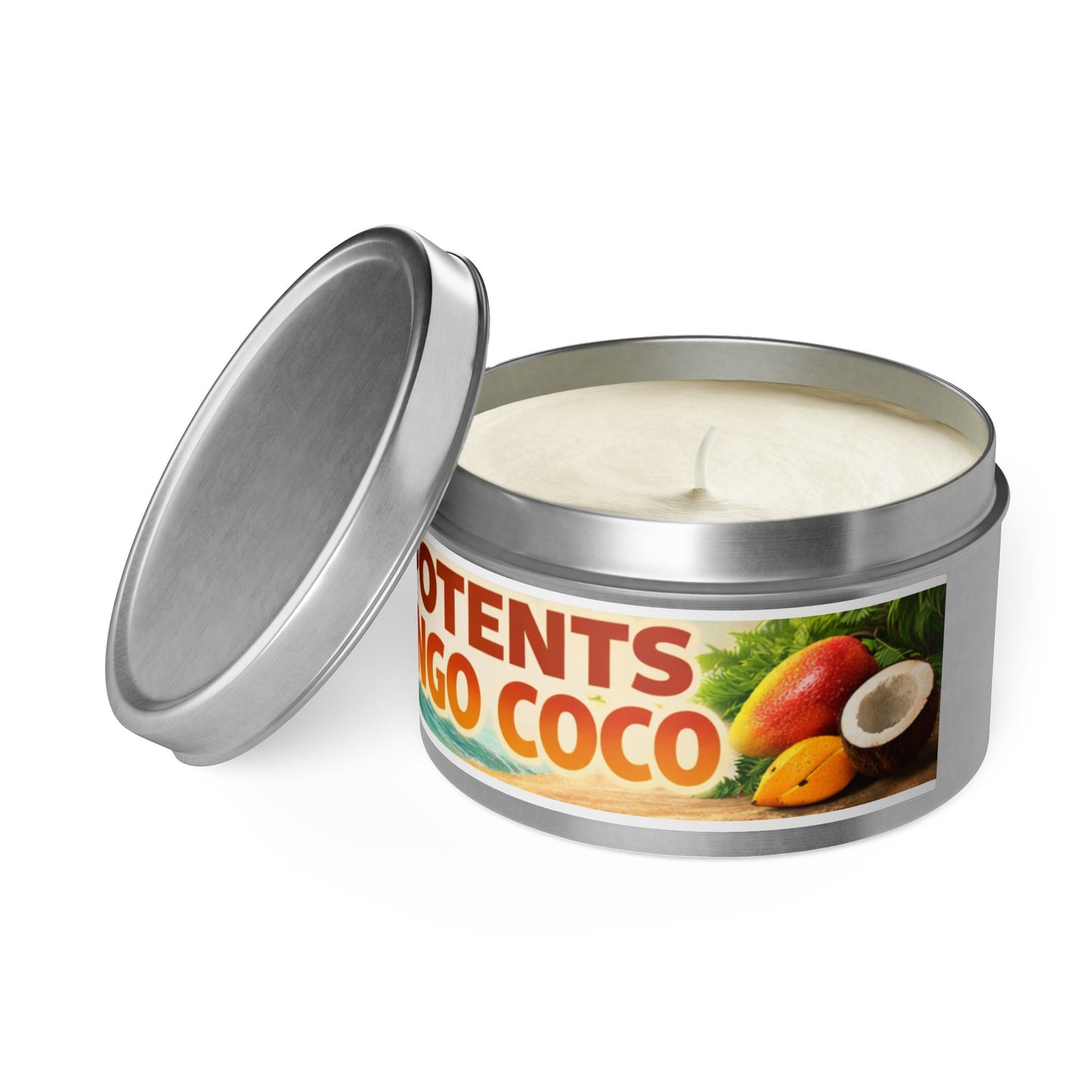 POTENTS Mango Coco Tin Candle — Tropical Mango & Coconut Scented Candle